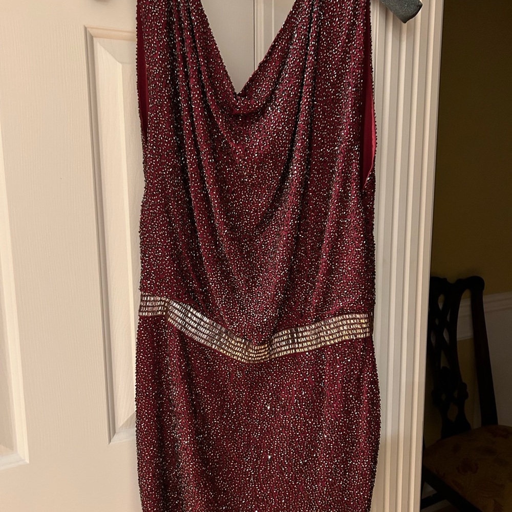 Hautie Hippie maroon beaded cocktail dress